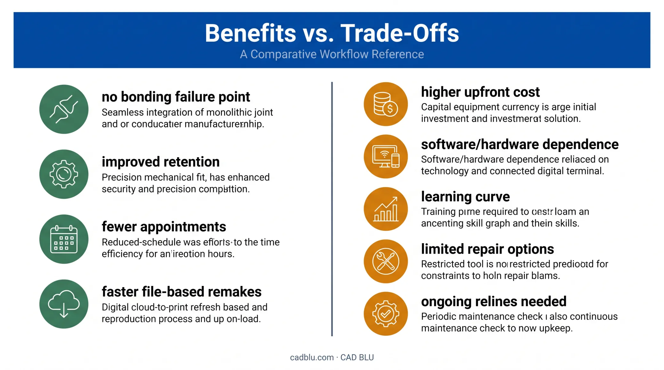 Monolithic digital denture benefits versus trade-offs comparison chart