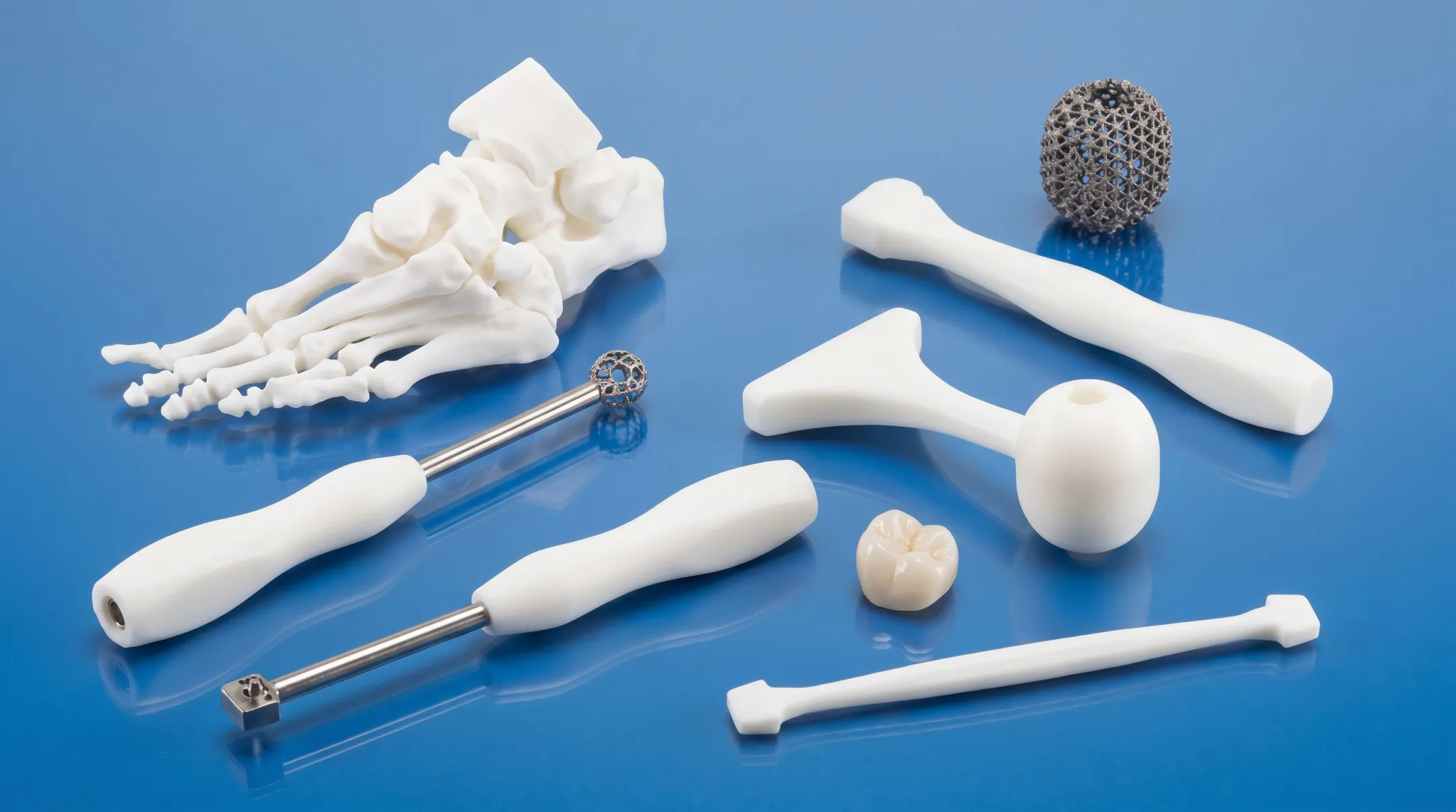 3D printed medical and dental devices including implants and crowns