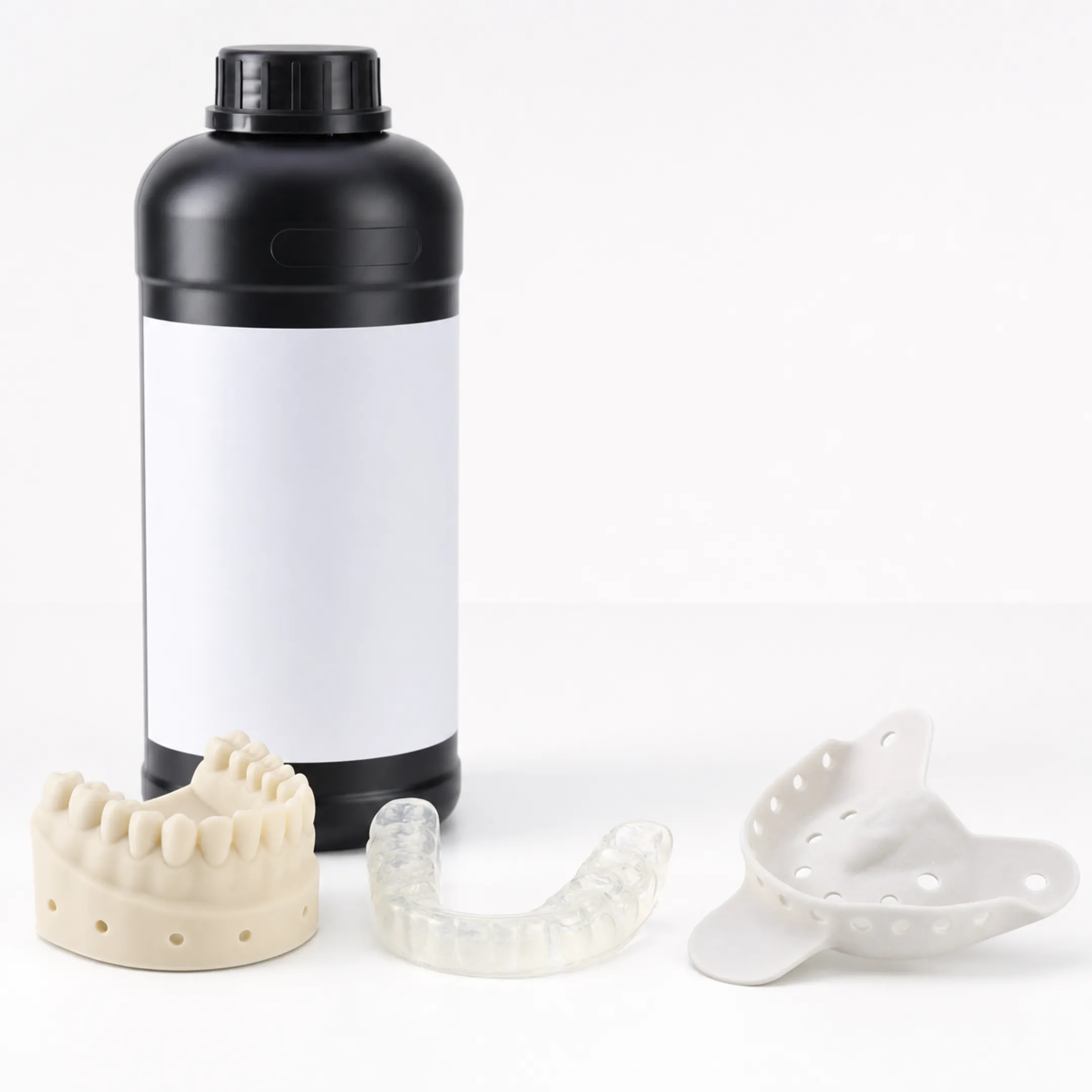 3D-printed denture base night guard and custom impression tray examples