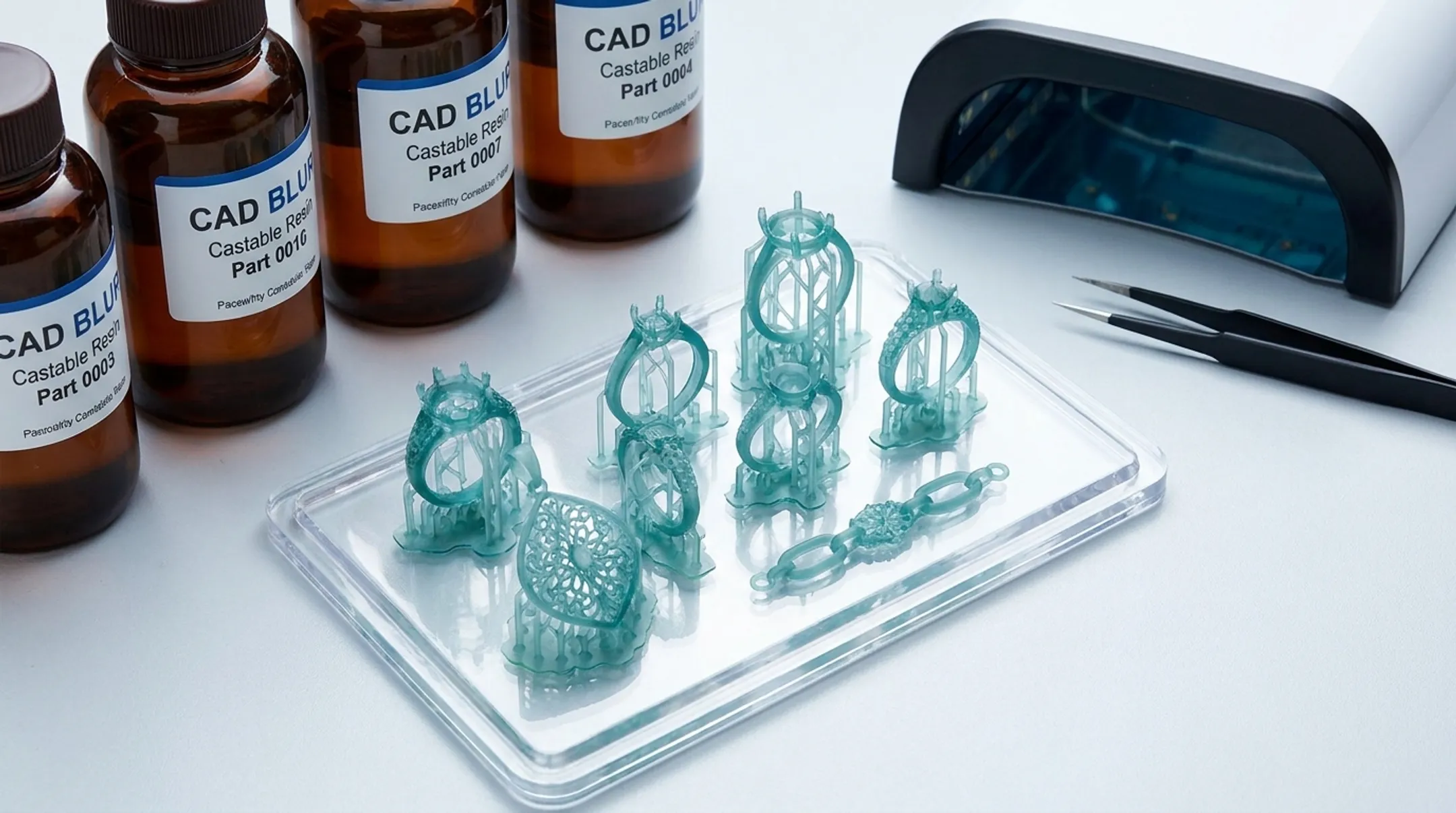 CAD BLU castable resin materials and printed jewelry patterns showcase