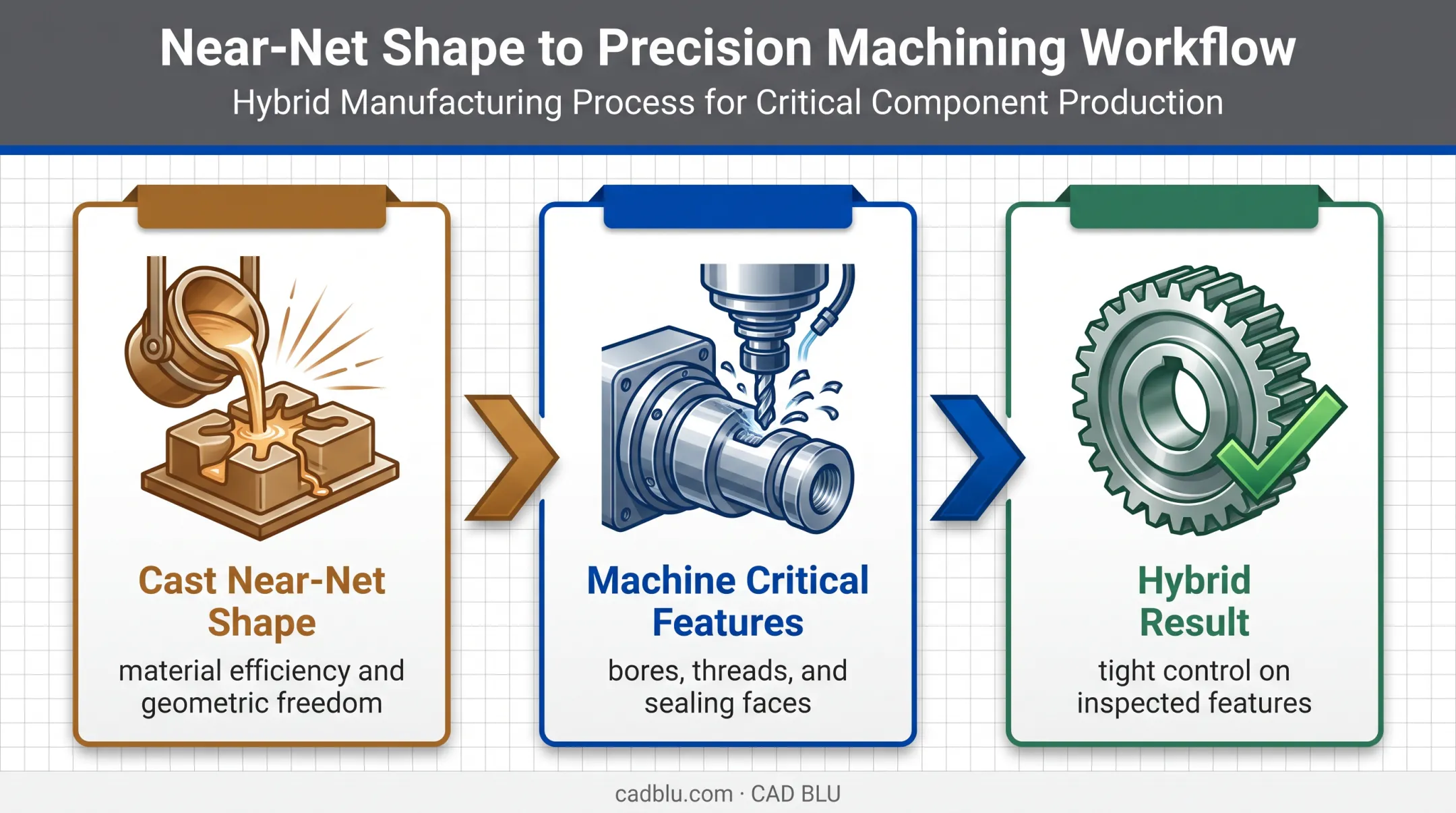 Hybrid cast and machine workflow for precise near-net-shape parts