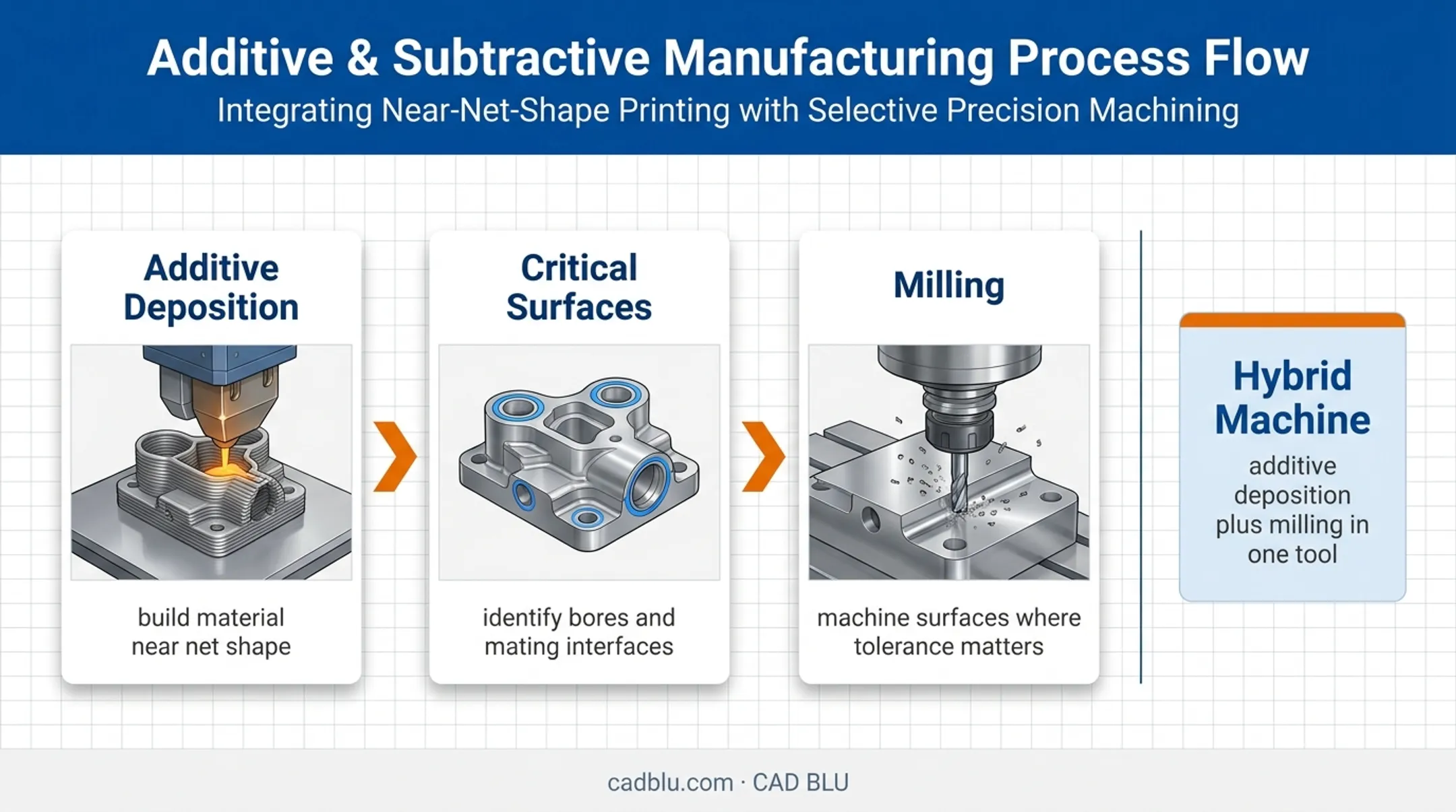 Hybrid additive and subtractive manufacturing workflow for finished precision parts