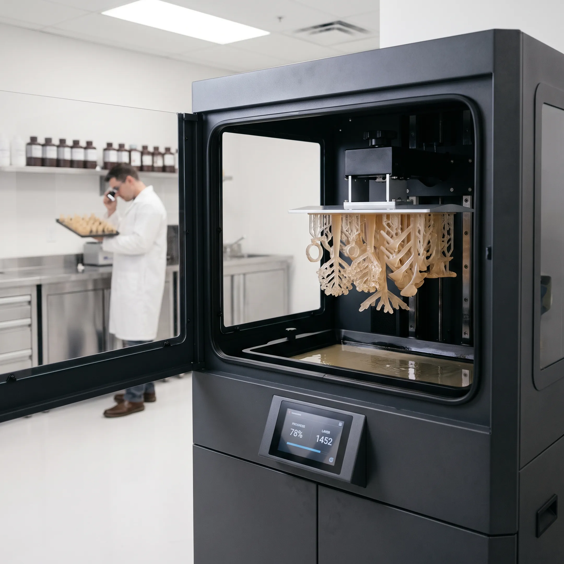 Commercial 3D printer creating high-precision resin patterns for metal investment casting