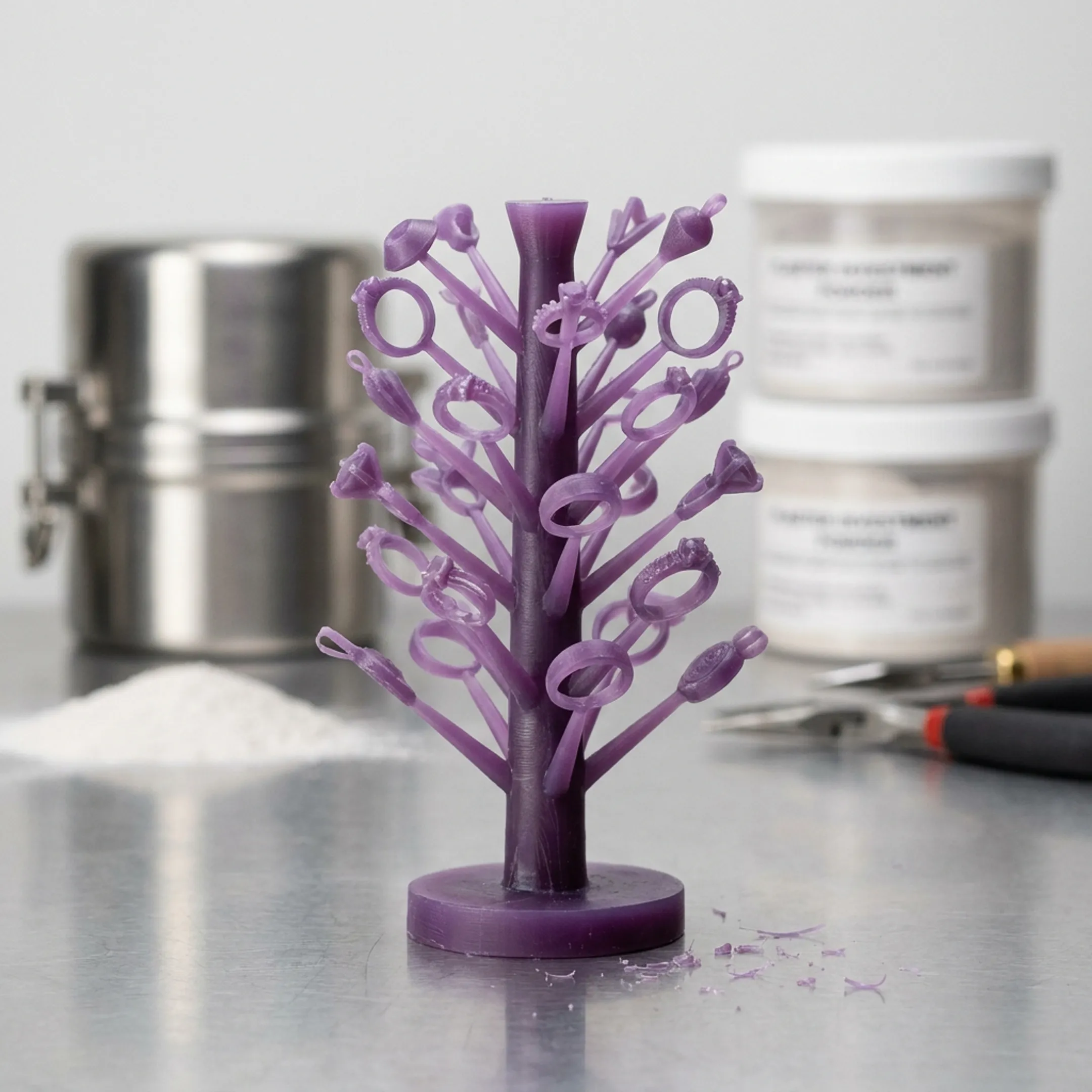 Detailed 3D printed investment casting patterns ready for ceramic shell investment