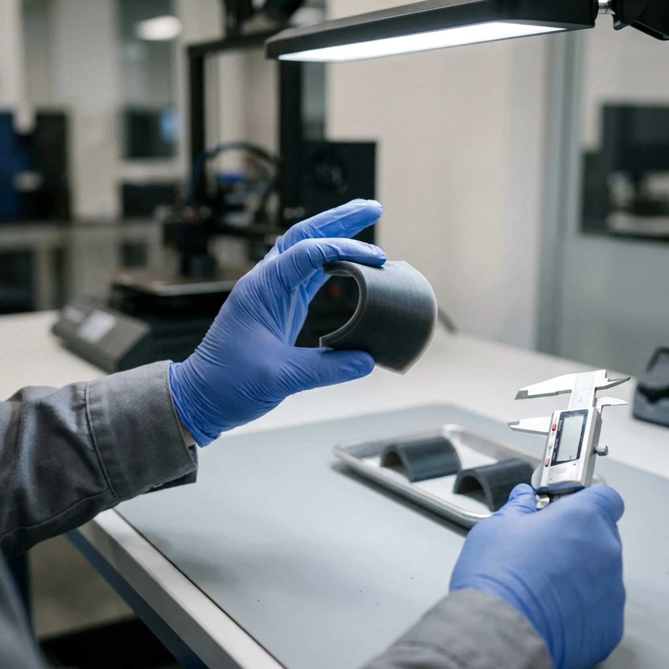 Close-up of a high-precision flexible elastomeric 3D printed part