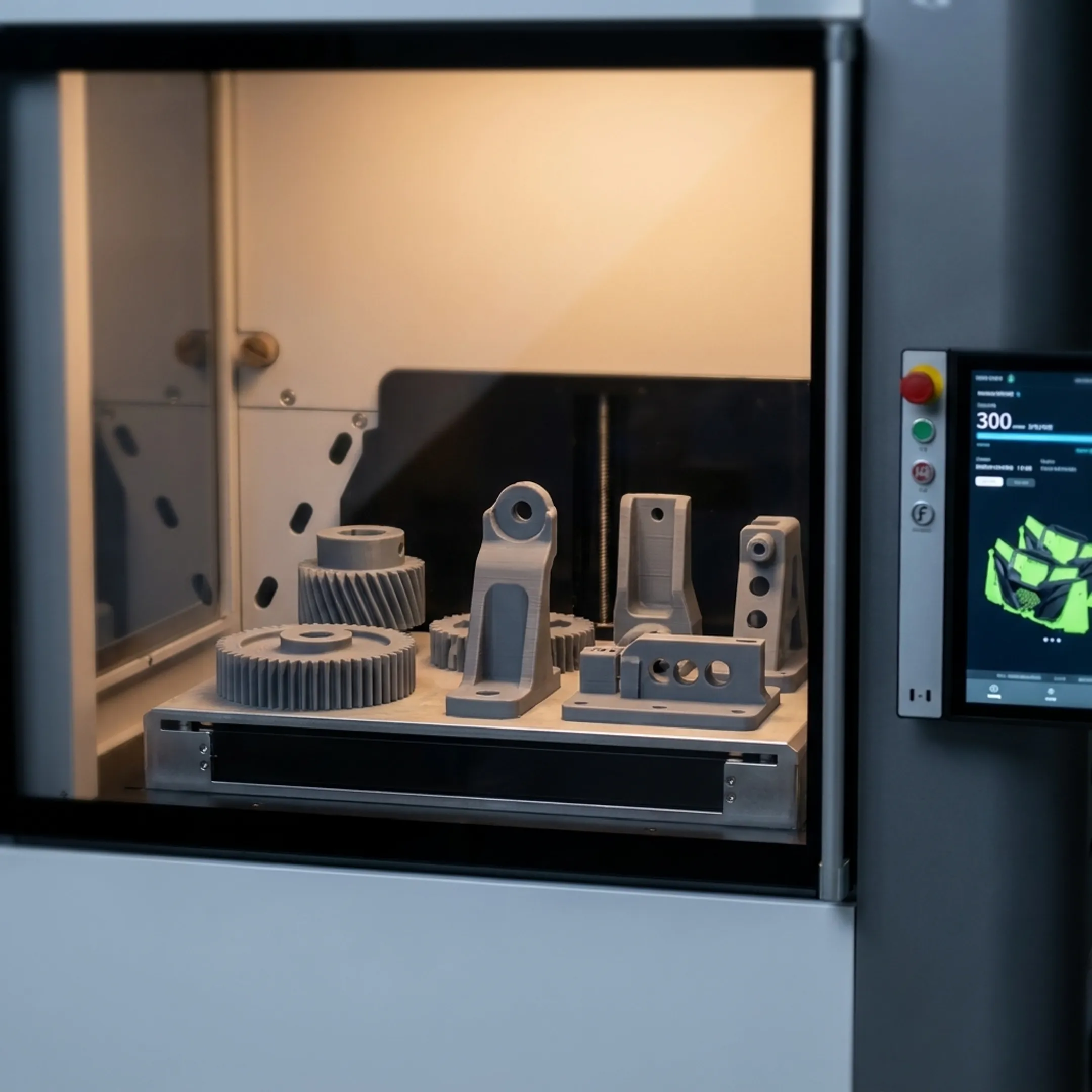Detailed view of accurate polymer parts produced by a commercial 3D printer