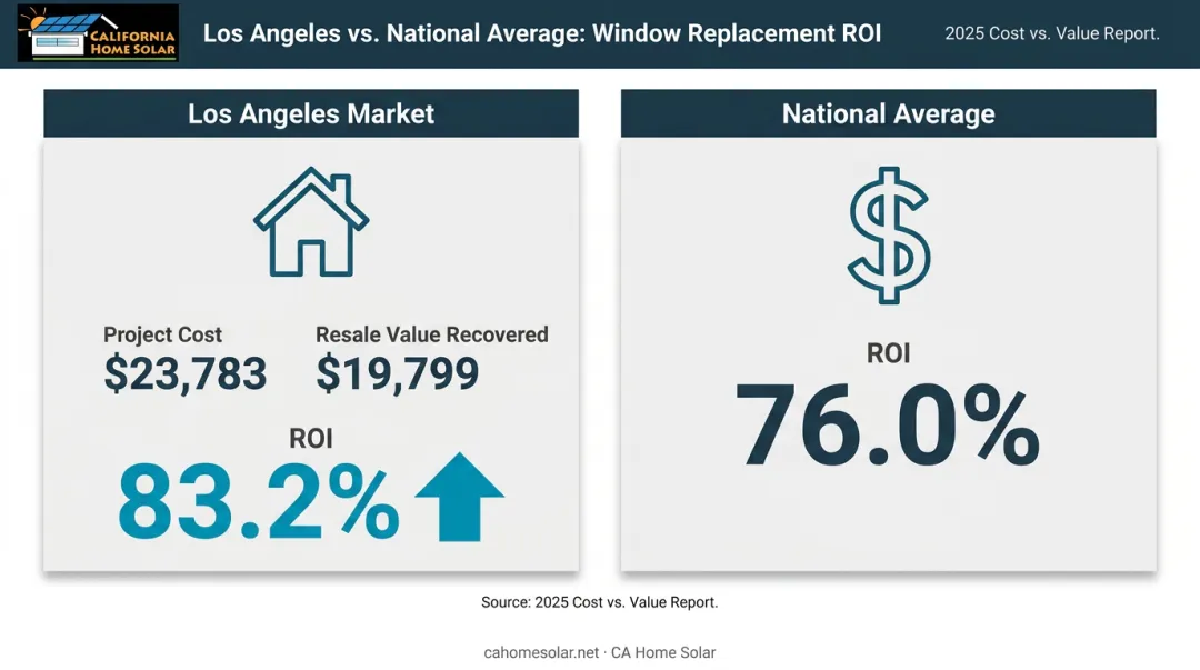 Los Angeles vinyl window replacement ROI versus national average comparison infographic