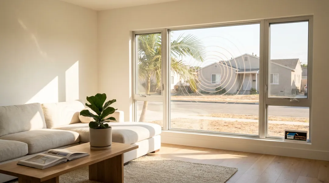 Modern home interior with new double-pane Low-E windows blocking street noise and heat