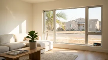 Modern home interior with new double-pane Low-E windows blocking street noise and heat
