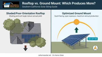 South-facing fixed-tilt ground mount orientation versus shaded rooftop solar comparison