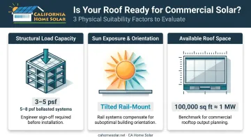 Three commercial rooftop solar physical suitability factors structural load shading and space