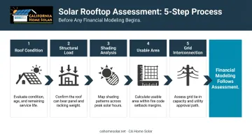 5-step commercial rooftop solar site assessment process from roof condition to financial modeling
