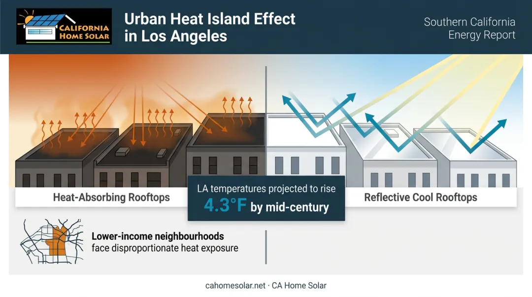 Los Angeles urban heat island effect temperature rise projection by 2050