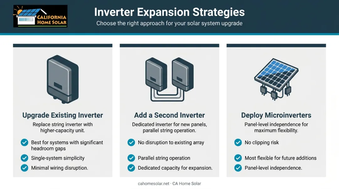 Three solar inverter expansion strategy options comparison with pros and use cases
