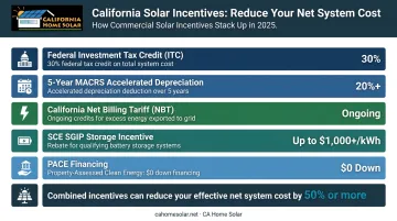 Commercial solar incentives stacking diagram federal ITC MACRS SGIP PACE financing benefits