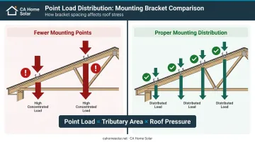 Solar panel point load concentration comparison fewer versus more mounting brackets