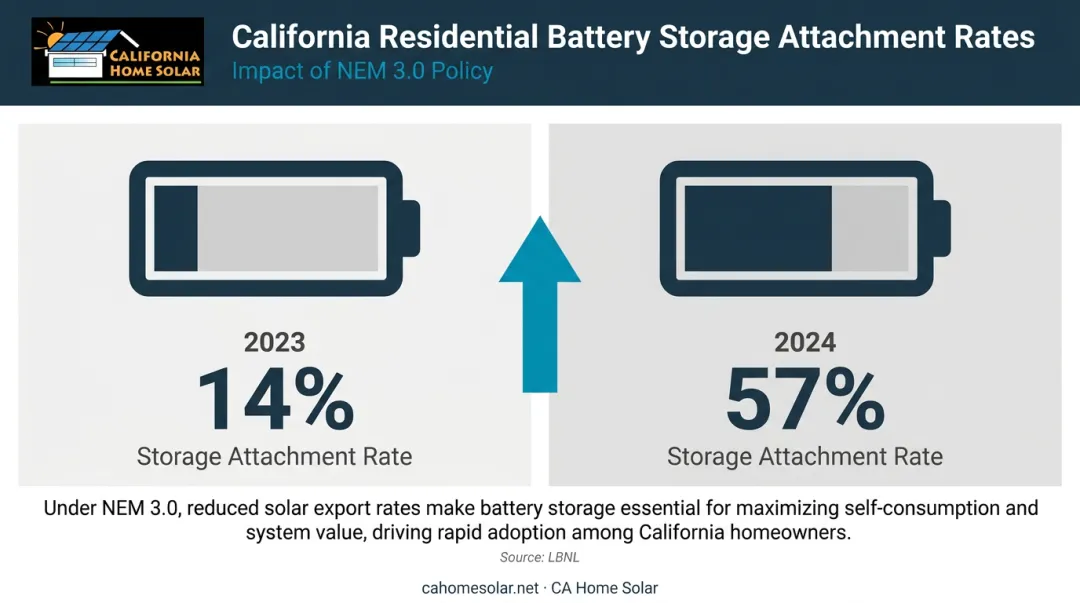 California NEM 3.0 battery storage adoption rate jump 2023 to 2024