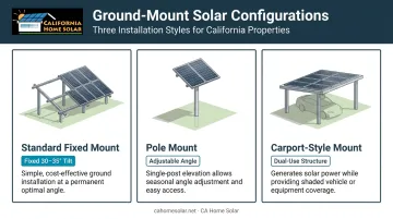 Three types of residential ground mount solar systems fixed pole and carport