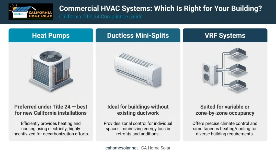 Commercial HVAC system types comparison heat pumps mini-splits and VRF systems