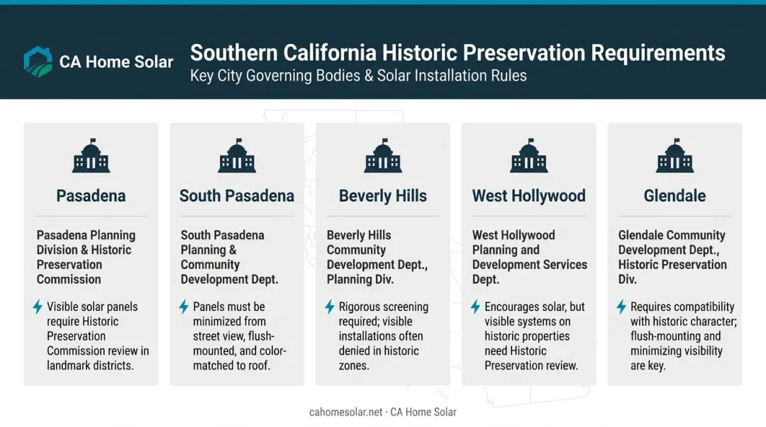 Southern California historic preservation commission comparison table by city and requirements
