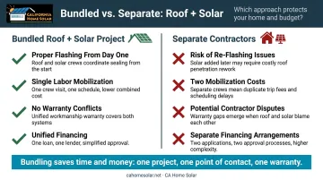Bundled roof replacement and solar installation benefits comparison versus separate contractors
