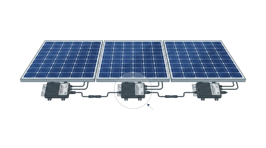 Microinverter and power optimizer solar panel shading mitigation technology diagram