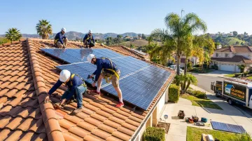 California Home Solar installation team completing residential solar panel system in Los Angeles