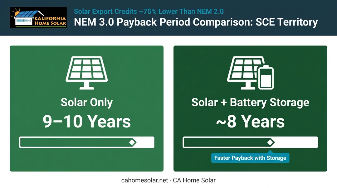 Solar payback period comparison solar-only versus solar plus battery storage NEM 3.0