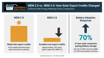 NEM 3.0 versus NEM 2.0 solar export credit value comparison infographic