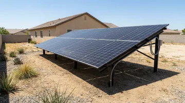 Ground-mounted solar panels in Southern California backyard with clear south-facing orientation