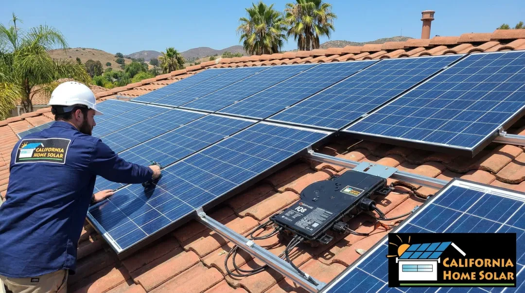 CA Home Solar microinverter and power optimizer installation on residential rooftop panels