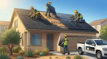 Solar panels being installed simultaneously with new roof replacement on residential home