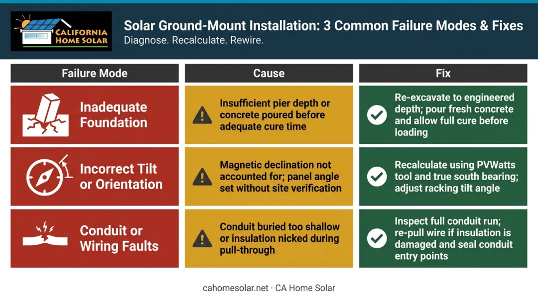 Three common ground-mount solar installation problems causes and fixes comparison
