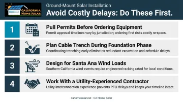 Four pro tips for ground-mount solar installation in Southern California checklist infographic