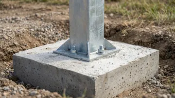 Ground-mount solar post footing in concrete showing structural alignment and bracing