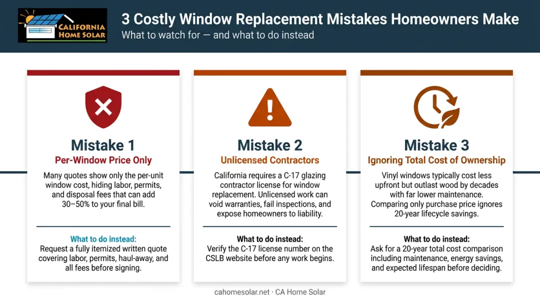 Three common Orange County window installation cost mistakes homeowners make infographic