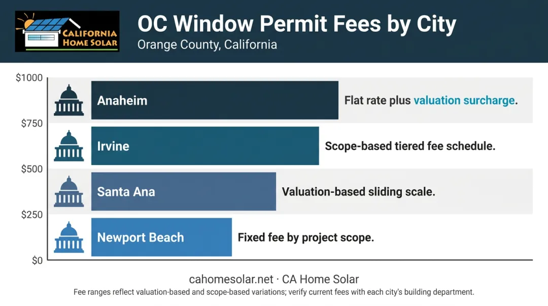 Orange County city-by-city window permit fee comparison chart with specific costs