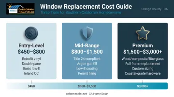 Three-tier Orange County window installation cost comparison infographic by project type