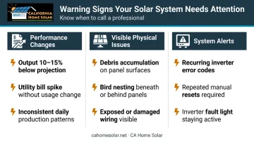 Three commercial solar system warning signs performance physical and alert indicators