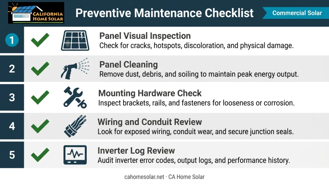 Commercial solar preventive maintenance checklist five key recurring inspection tasks