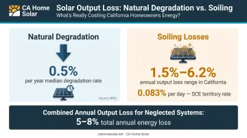 Solar panel output loss comparison natural degradation versus soiling losses annually