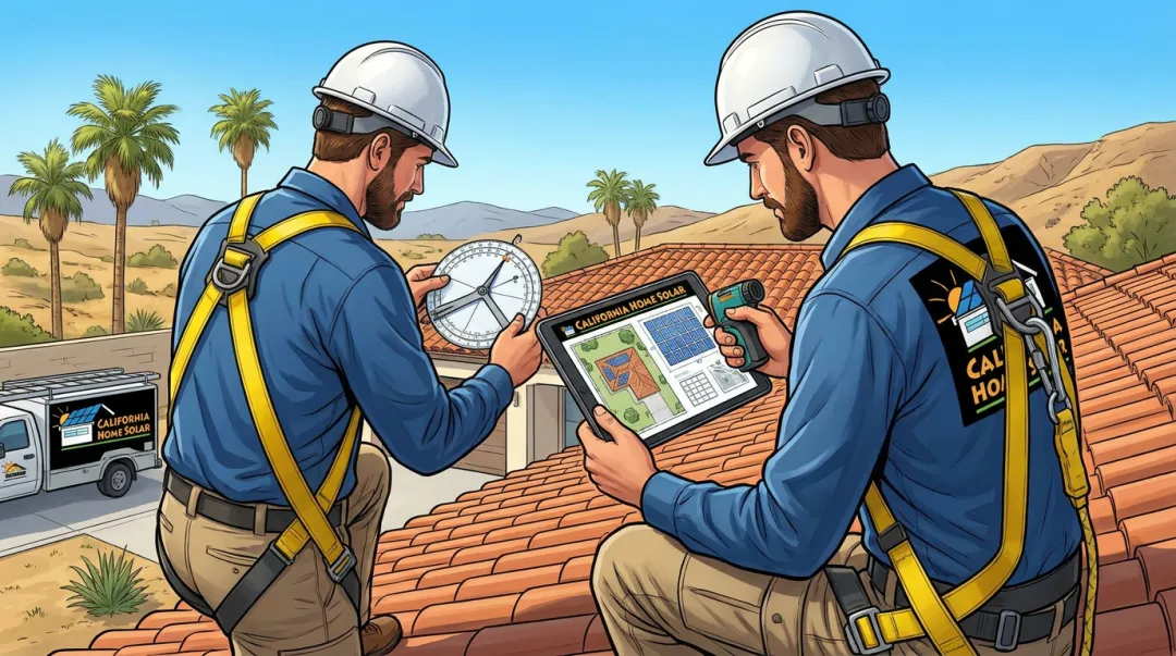 California Home Solar site assessment process showing shading analysis and system design