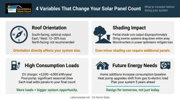Solar panel count adjustment factors roof orientation shading EV loads comparison chart