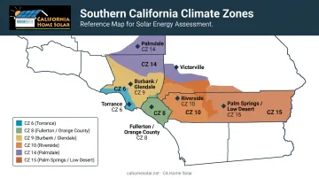 Southern California Title 24 climate zone map with city locations listed