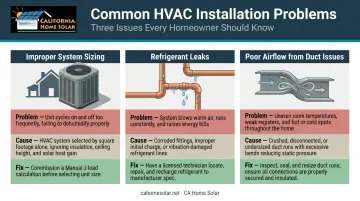 Three common HVAC installation problems causes and technician fixes comparison infographic