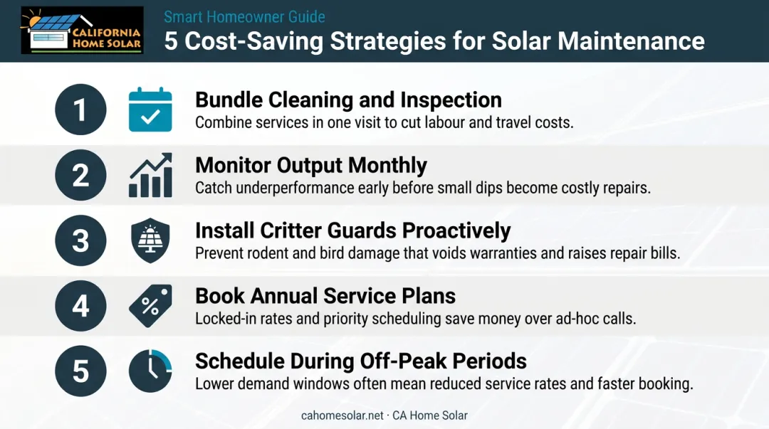 5 strategies to reduce solar panel maintenance costs for homeowners infographic