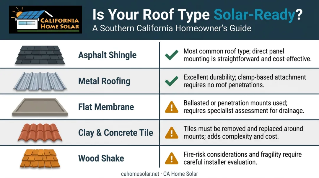 Solar panel roof material compatibility comparison chart five roof types
