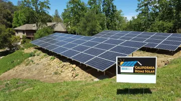 CA Home Solar ground-mount system installed at optimal azimuth in residential yard