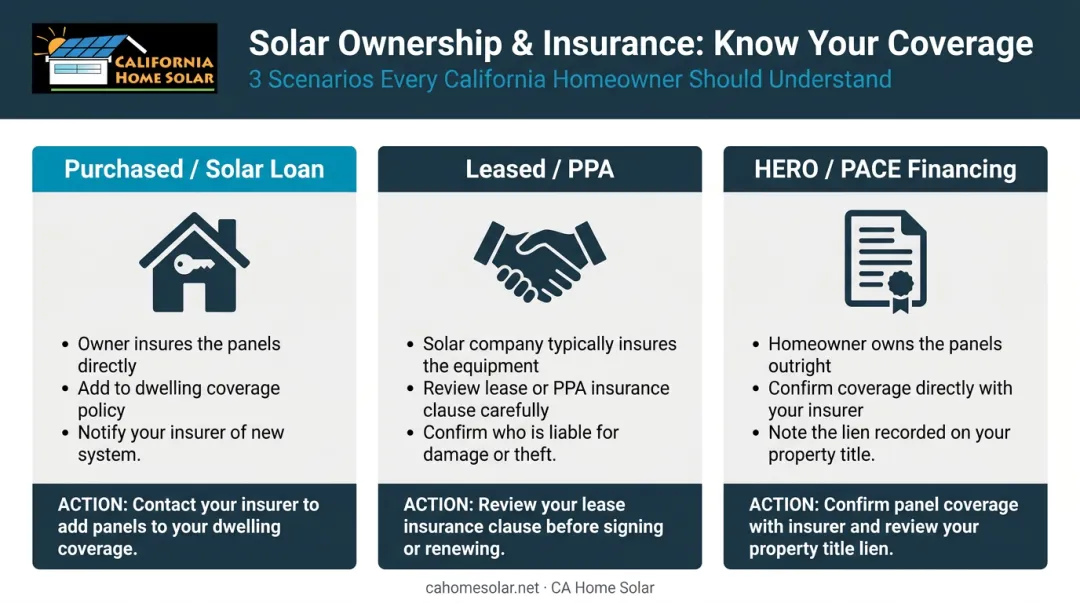 Solar panel ownership financing structure and insurance responsibility comparison chart