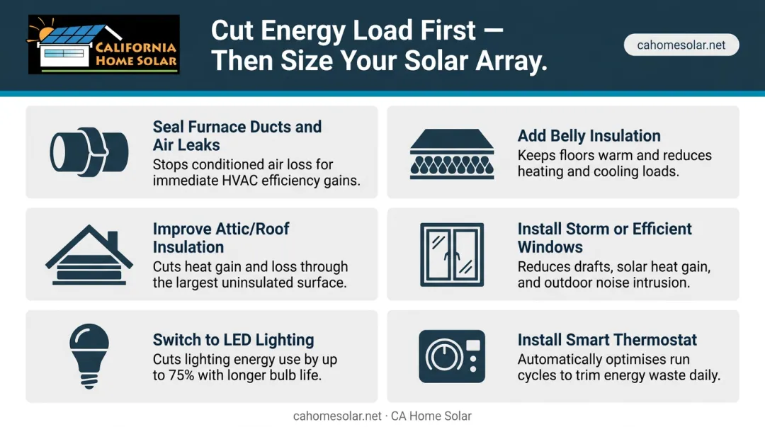 Six highest-ROI energy efficiency upgrades for manufactured homes to reduce solar array size